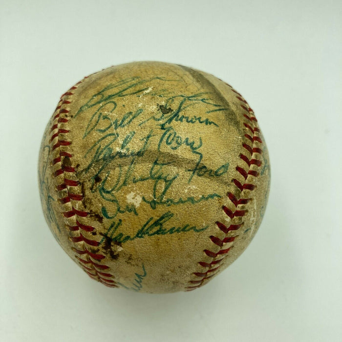 1955 Yankees Team Signed Baseball Mickey Mantle Elston Howard Rookie JSA COA
