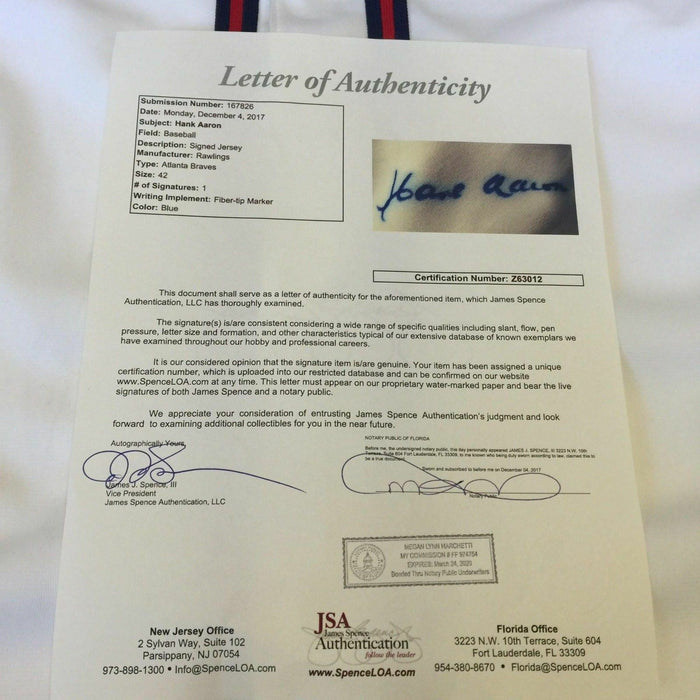 Beautiful Hank Aaron Signed Authentic Atlanta Braves Game Model Jersey JSA COA