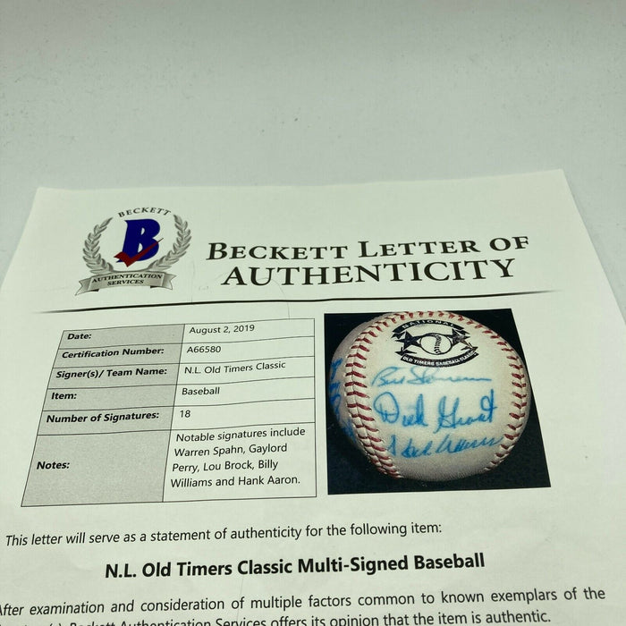 Hank Aaron Warren Spahn Signed Cracker Jack Old Timers Game Baseball Beckett COA