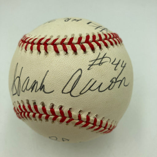 The Finest Hank Aaron Signed Heavily Inscribed STAT Baseball JSA COA