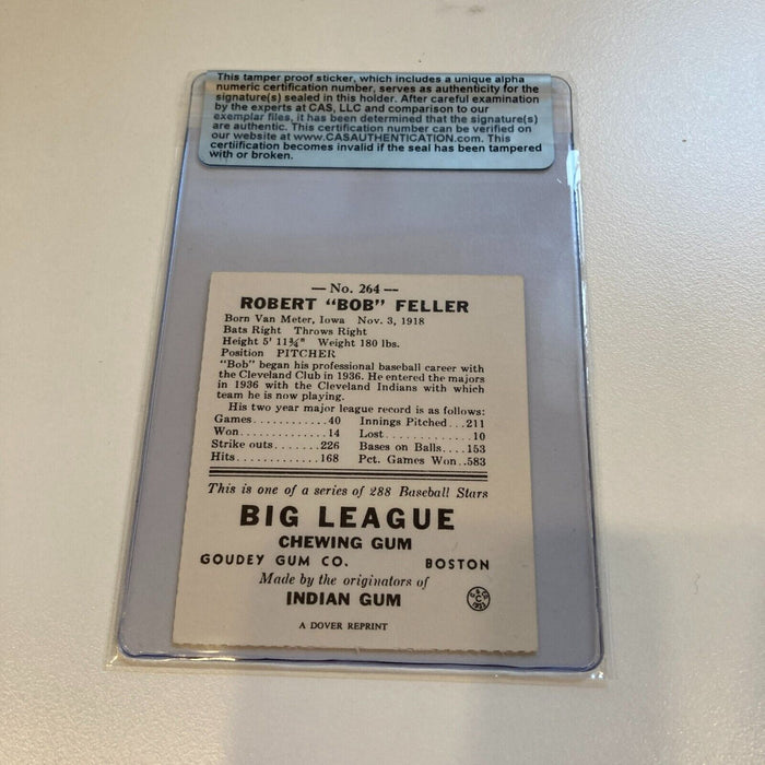 Bob Feller Signed Goudey Reprint Baseball Card CAS Certified Auto