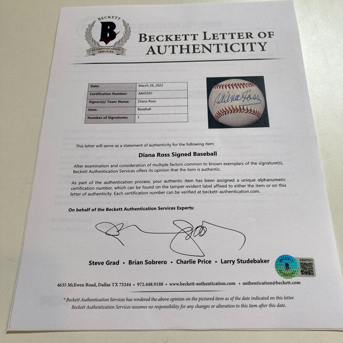 Diana Ross Signed Official American League Baseball JSA & Beckett COA