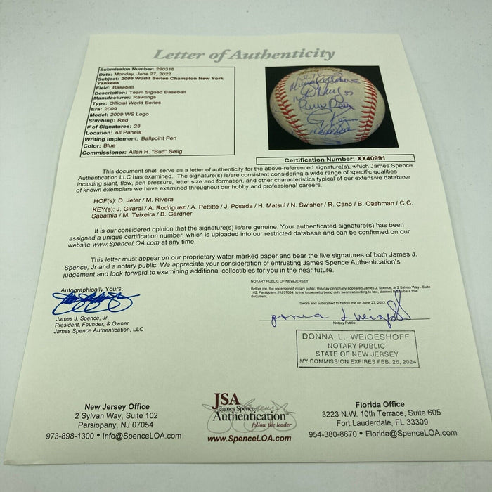 2009 New York Yankees Team Signed World Series Baseball Derek Jeter JSA COA