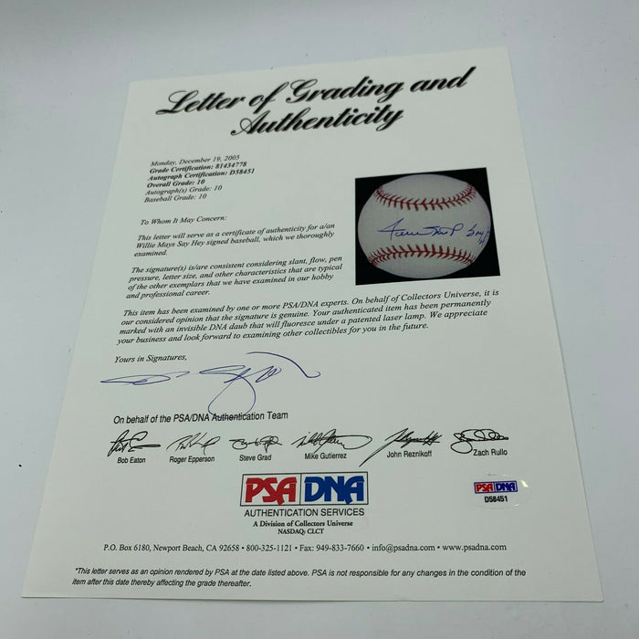 Willie Mays "Say Hey" Signed Inscribed Major League Baseball PSA DNA GEM MINT 10