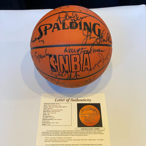 1990-91 Utah Jazz Team Signed NBA Game Basketball Karl Malone Stockton JSA COA