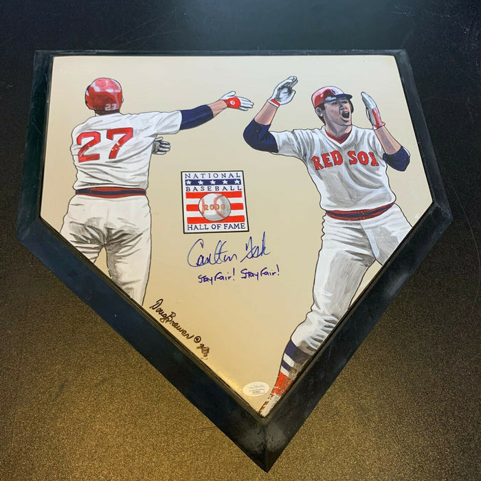 Carlton Fisk "Stay Fair, Stay Fair!" Signed Hand Painted Art Home Plate JSA COA
