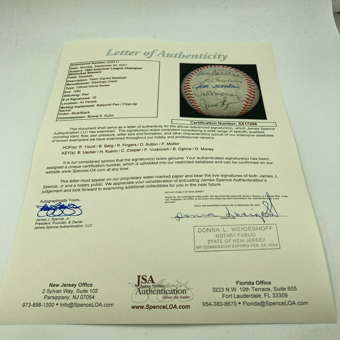 1982 Milwaukee Brewers AL Champs Team Signed World Series Baseball With JSA COA
