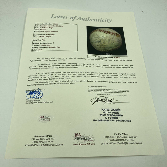 Satchel Paige Single Signed 1950's Official National League Baseball JSA COA