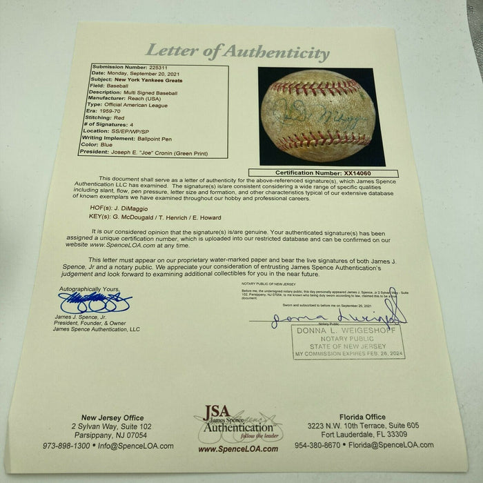 Joe Dimaggio & Elston Howard Signed 1950's American League Game Baseball JSA