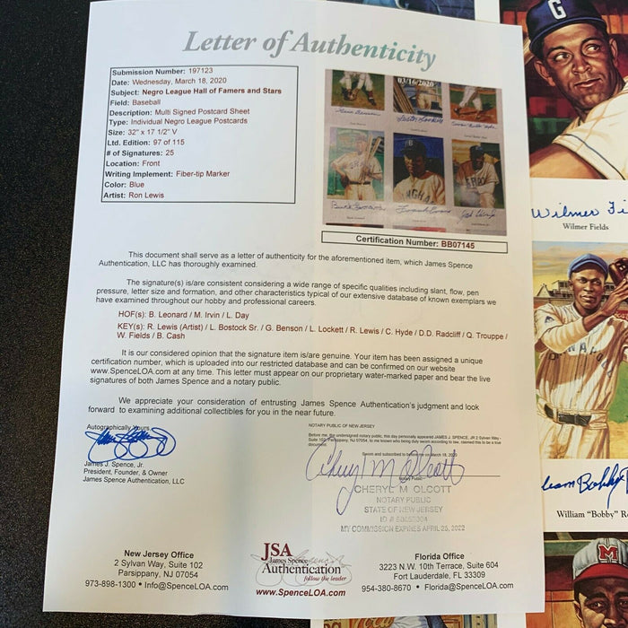 Rare Ron Lewis Negro League Complete Set Uncut Sheet 24 Signatures JSA COA