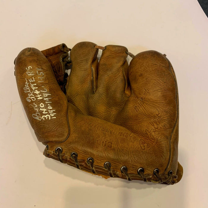 Bob Feller 3 No Hitters Signed Vintage 1940's Game Model Glove With JSA COA