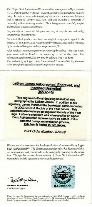 LeBron James "2004 Rookie Of The Year" Signed Basketball With UDA Upper Deck COA