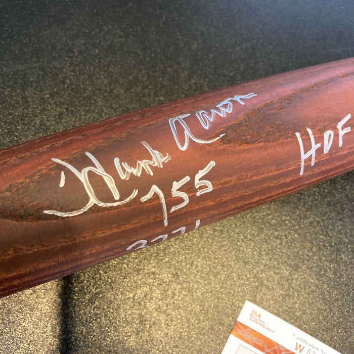 Beautiful Hank Aaron "755 HR 3771 RBI HOF 1982" Signed STAT Baseball Bat JSA COA