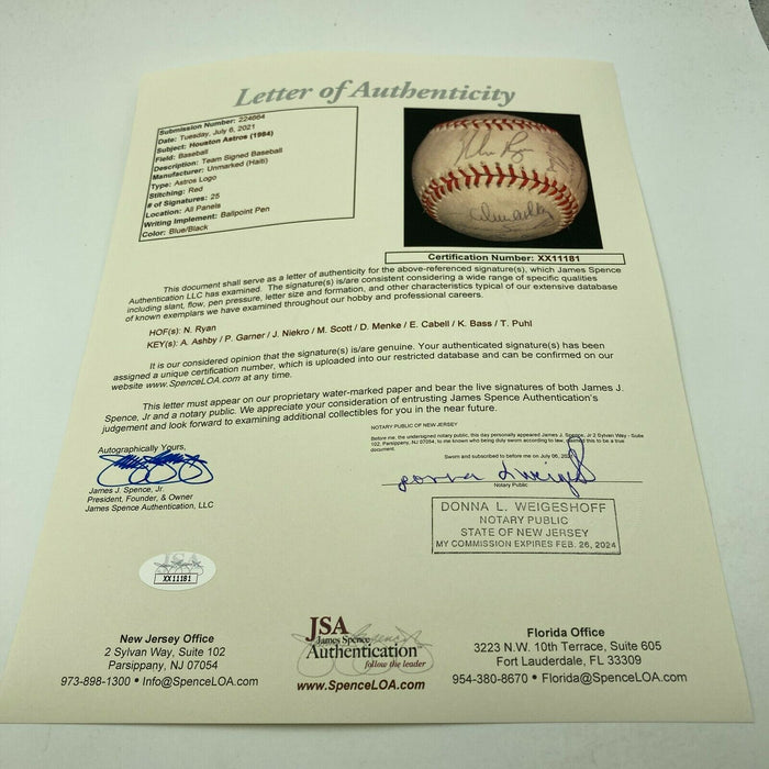 Nolan Ryan 1984 Houston Astros Team Signed Baseball With JSA COA