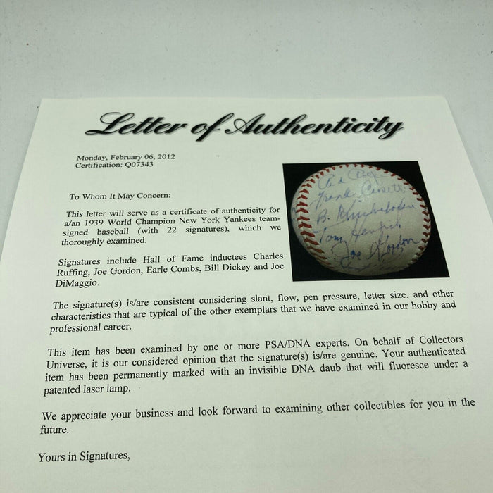 1939 New York Yankees World Series Champs Team Signed Baseball PSA DNA COA