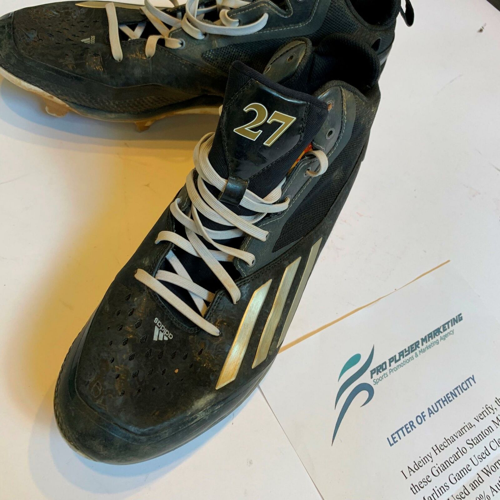 2015 Giancarlo Stanton Game Used Adidas Boost Cleats Shoes With Player —  Showpieces Sports