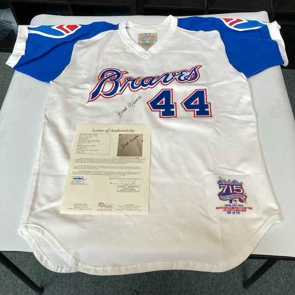 Hank Aaron Signed Mitchell & Ness 715 Home Runs Atlanta Braves Jersey JSA COA