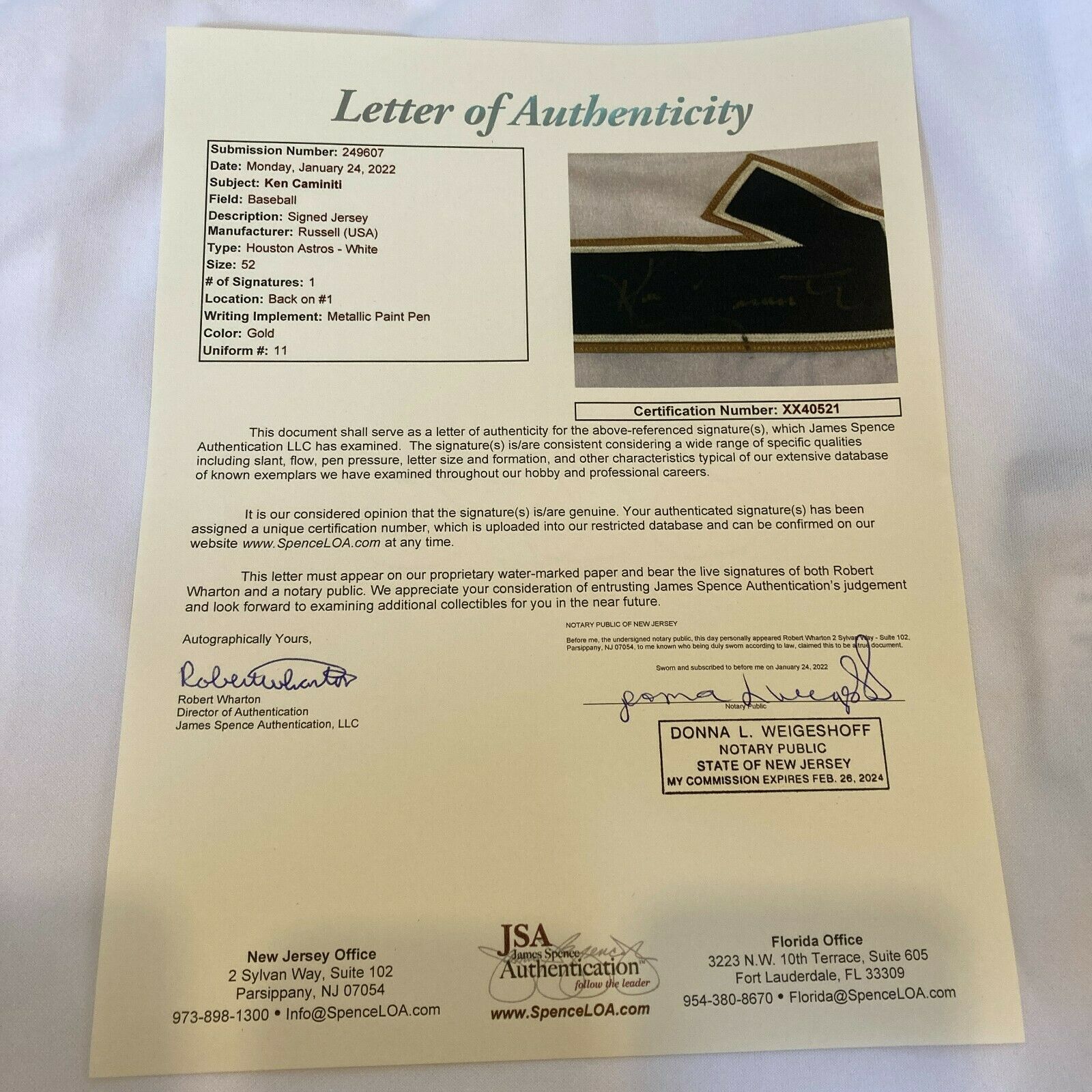 Ken Caminiti Signed 8x10 Houston Astros (JSA SS49366) — RSA