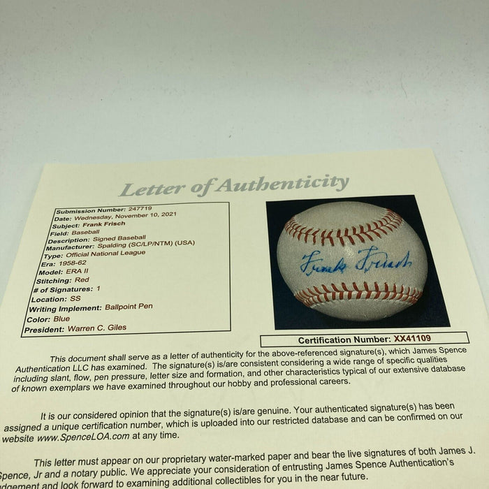 Beautiful Frank Frisch Single Signed Official National League Baseball JSA COA