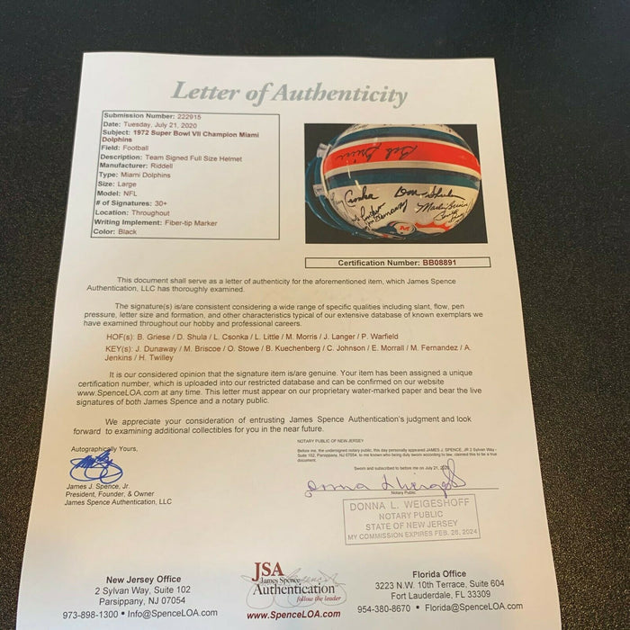 1972 Miami Dolphins Team Signed Authentic Full Size Helmet 40+ Sigs With JSA COA