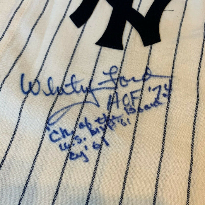 Whitey Ford Chairman Of The Board Signed Heavily Inscribed Yankee Jersey JSA COA