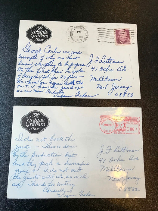 Vintage 1968 Lot Of (2) Virginia Graham Show Signed Photo Postcard Letters