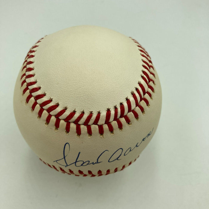 Nice Hank Aaron Signed Official National League Baseball PSA DNA COA