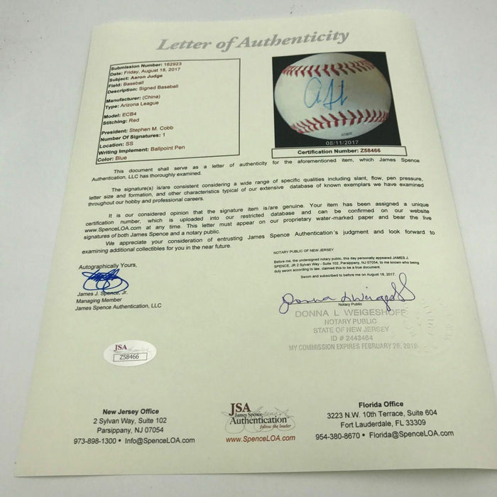 Aaron Judge Pre Rookie Signed Game Used Arizona Fall League Baseball JSA COA