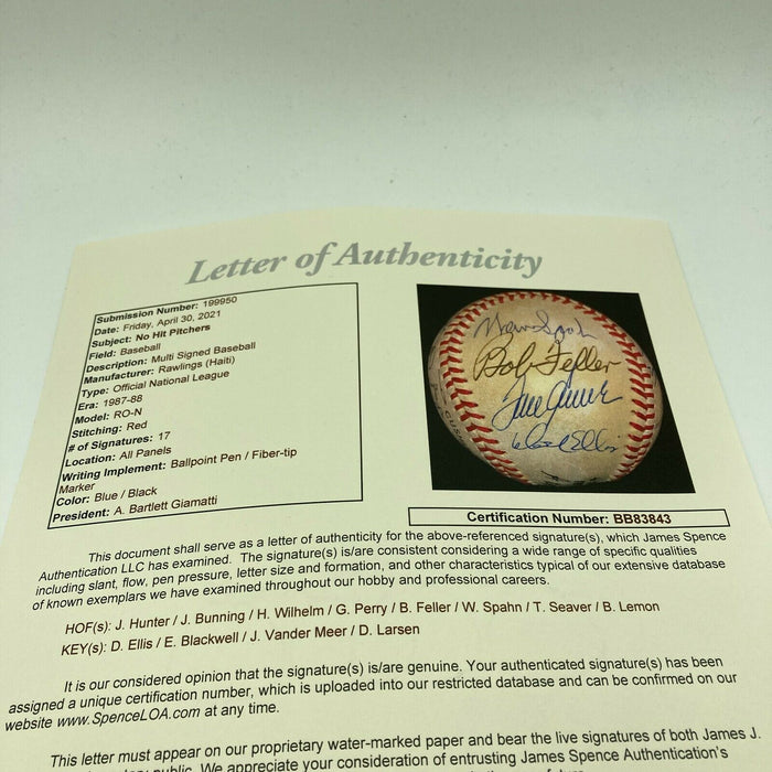 No Hitter Pitchers Signed Baseball 17 Sigs Tom Seaver Catfish Hunter JSA COA
