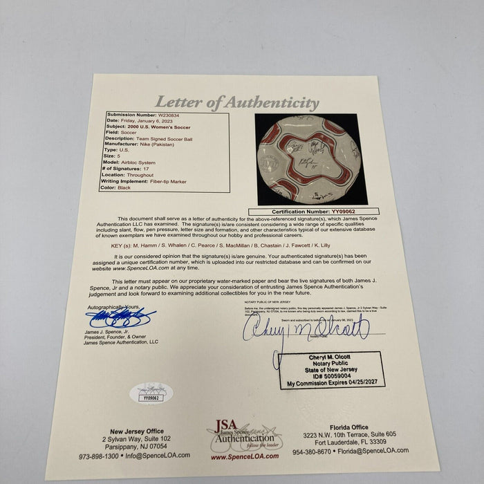 2000 U.S. Women's Team Signed Soccer Ball JSA COA 17 Sigs With Mia Hamm