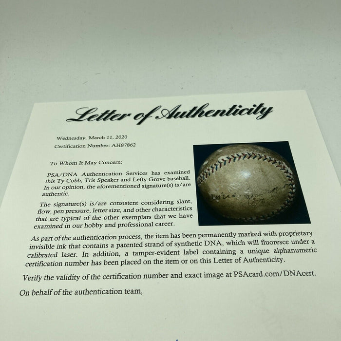 Ty Cobb & Tris Speaker Signed Game Used American League Baseball PSA DNA COA