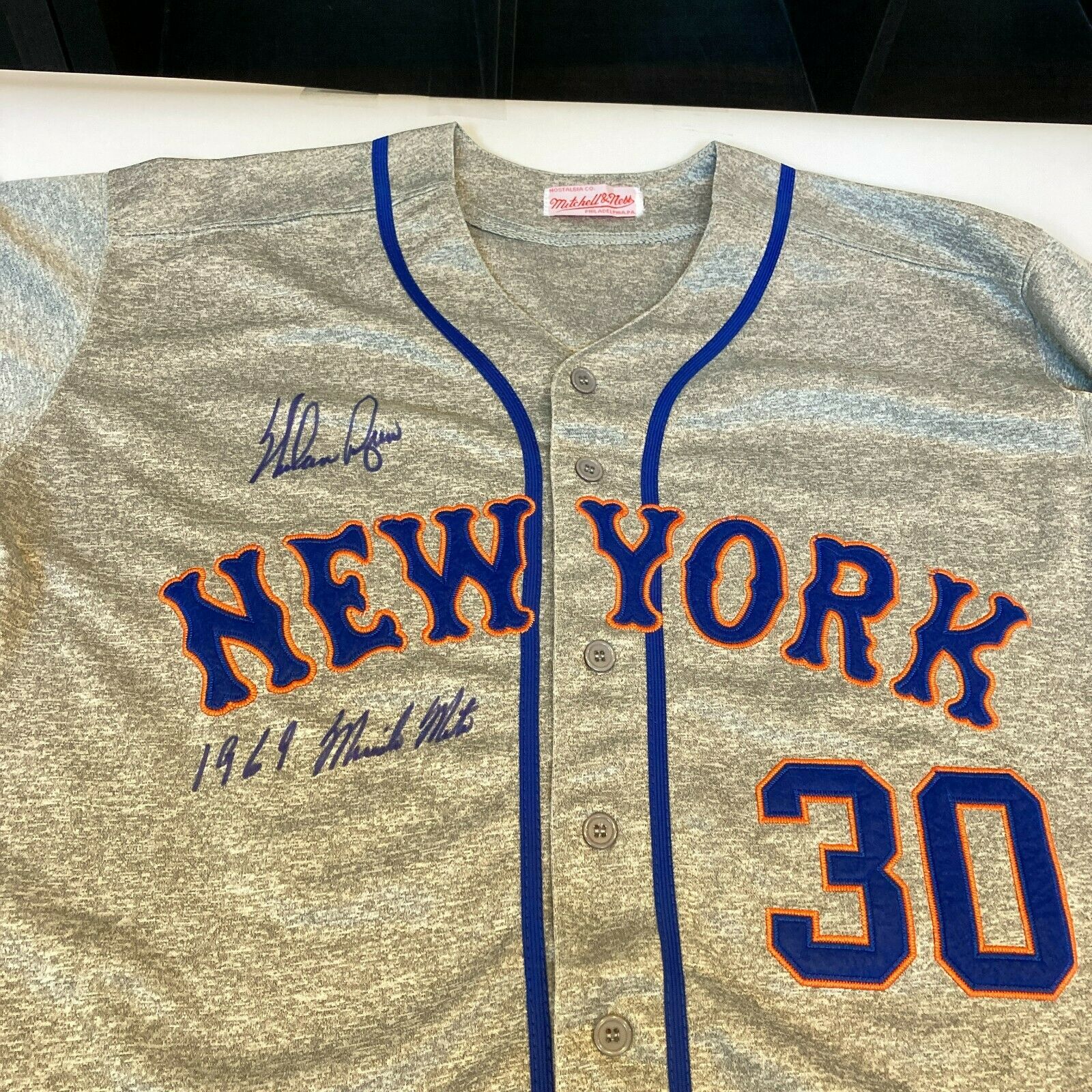 Nolan Ryan signed 69 WS Champs/Miracle Mets 1969 Mitchell & Ness Mets  Jersey