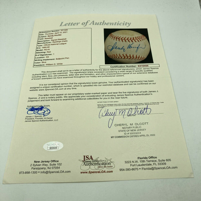 Sandy Koufax Signed Official National League Baseball Bold Sig With JSA COA