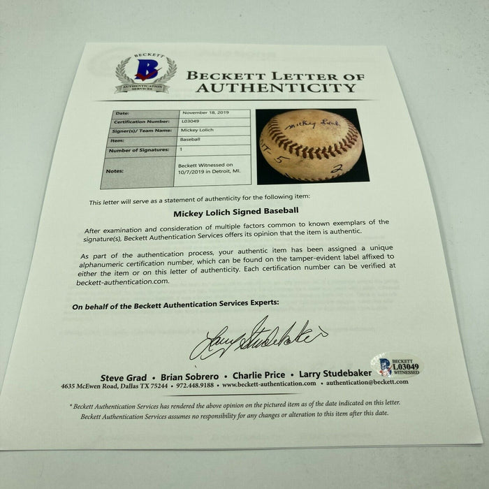 Mickey Lolich Signed Career Win No. 108 Final Out Game Used Baseball Beckett COA