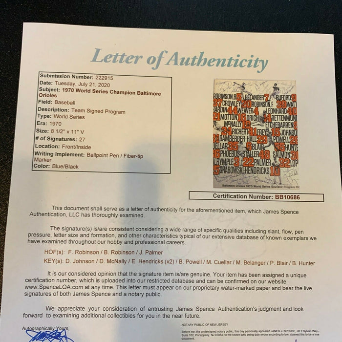 1970 Baltimore Orioles World Series Champs Team Signed W.S. Program With JSA COA