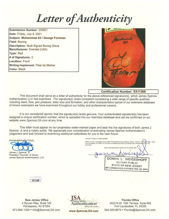 Muhammad Ali George Foreman Dual-Signed Everlast Boxing Glove JSA COA
