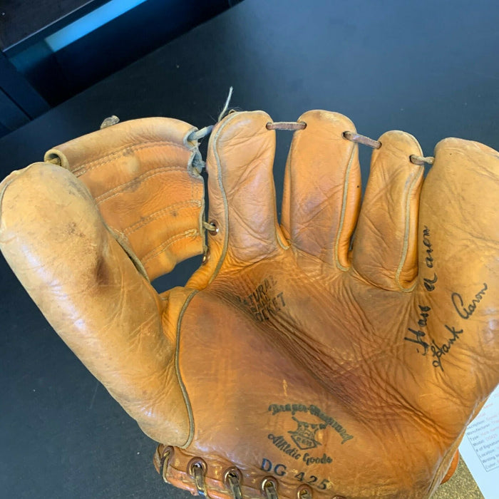 Hank Aaron Signed Vintage 1950's Game Model Baseball Glove With JSA COA