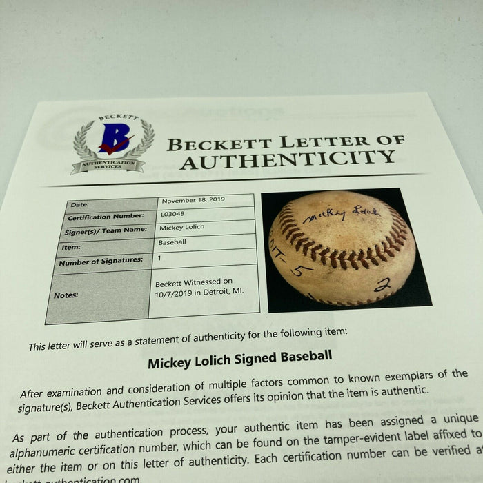 Mickey Lolich Signed Career Win No. 108 Final Out Game Used Baseball Beckett COA