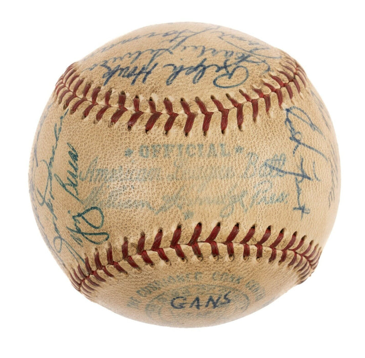 1953 New York Yankees World Series Champs Team Signed Baseball Mickey Mantle BAS