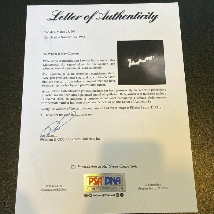 Beautiful Muhammad Ali Signed Authentic Everlast Boxing Glove With PSA DNA COA