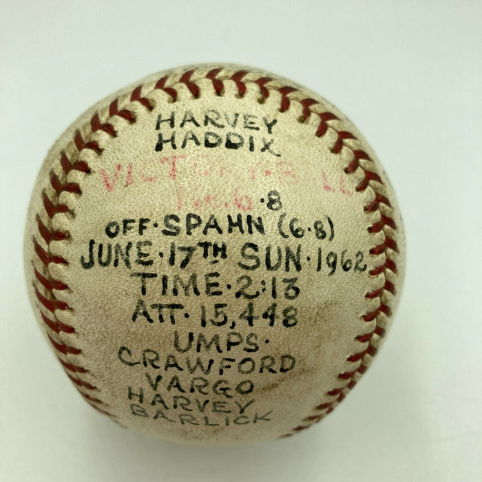 Harvey Haddix Game Used Final Pitch Victory Baseball Win #6 June 17 1962 Pirates