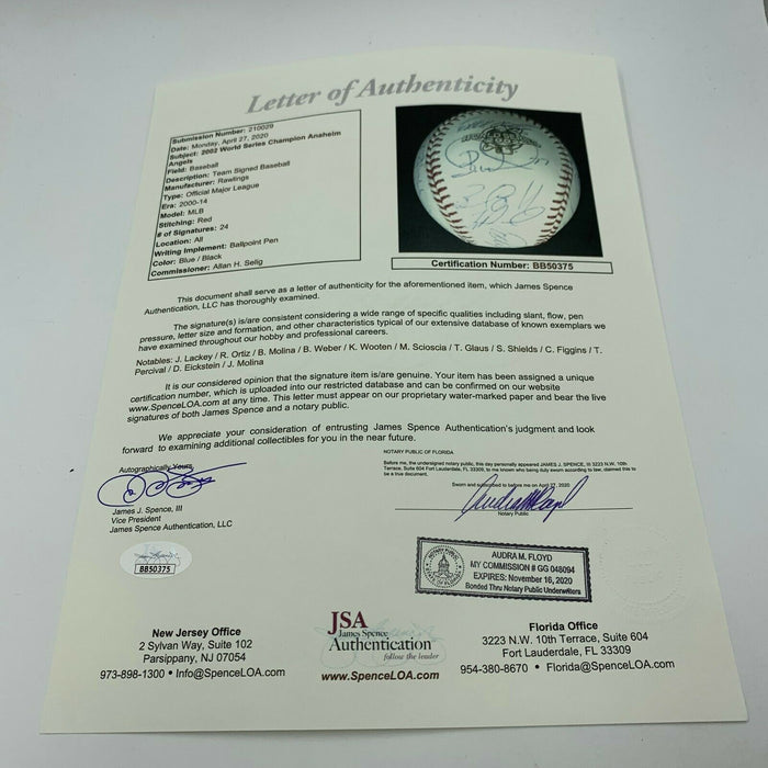 2002 Anaheim Angels World Series Champs Team Signed W.S. Baseball With JSA COA