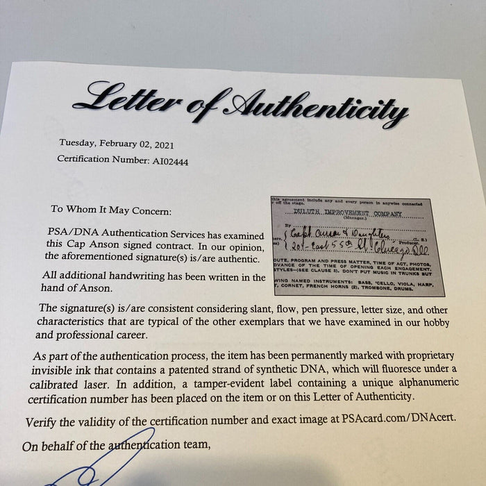 Historic Cap Anson Signed Autographed 1918 Contract PSA DNA COA