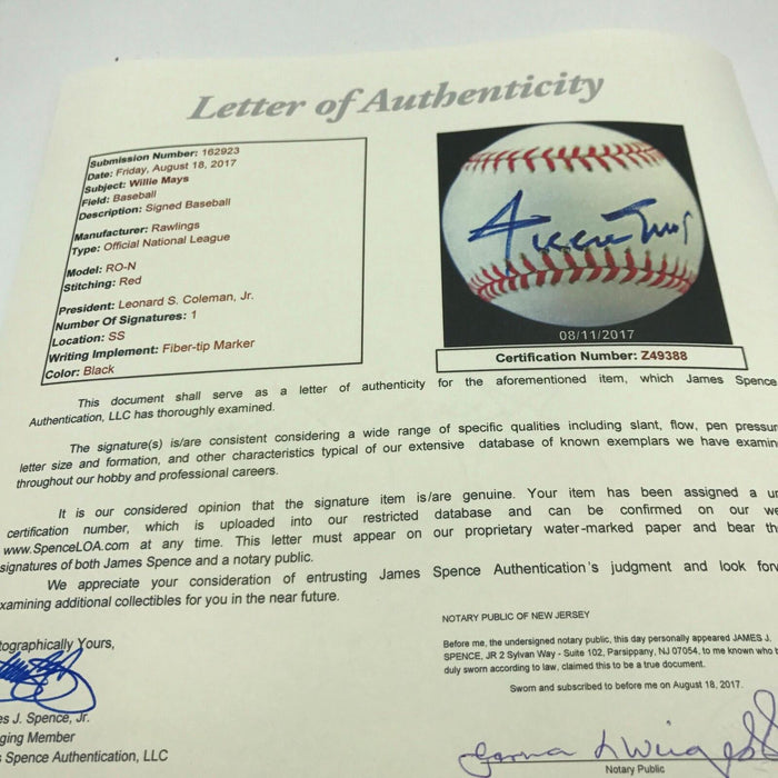 Willie Mays Signed Autographed Official National League Baseball JSA COA