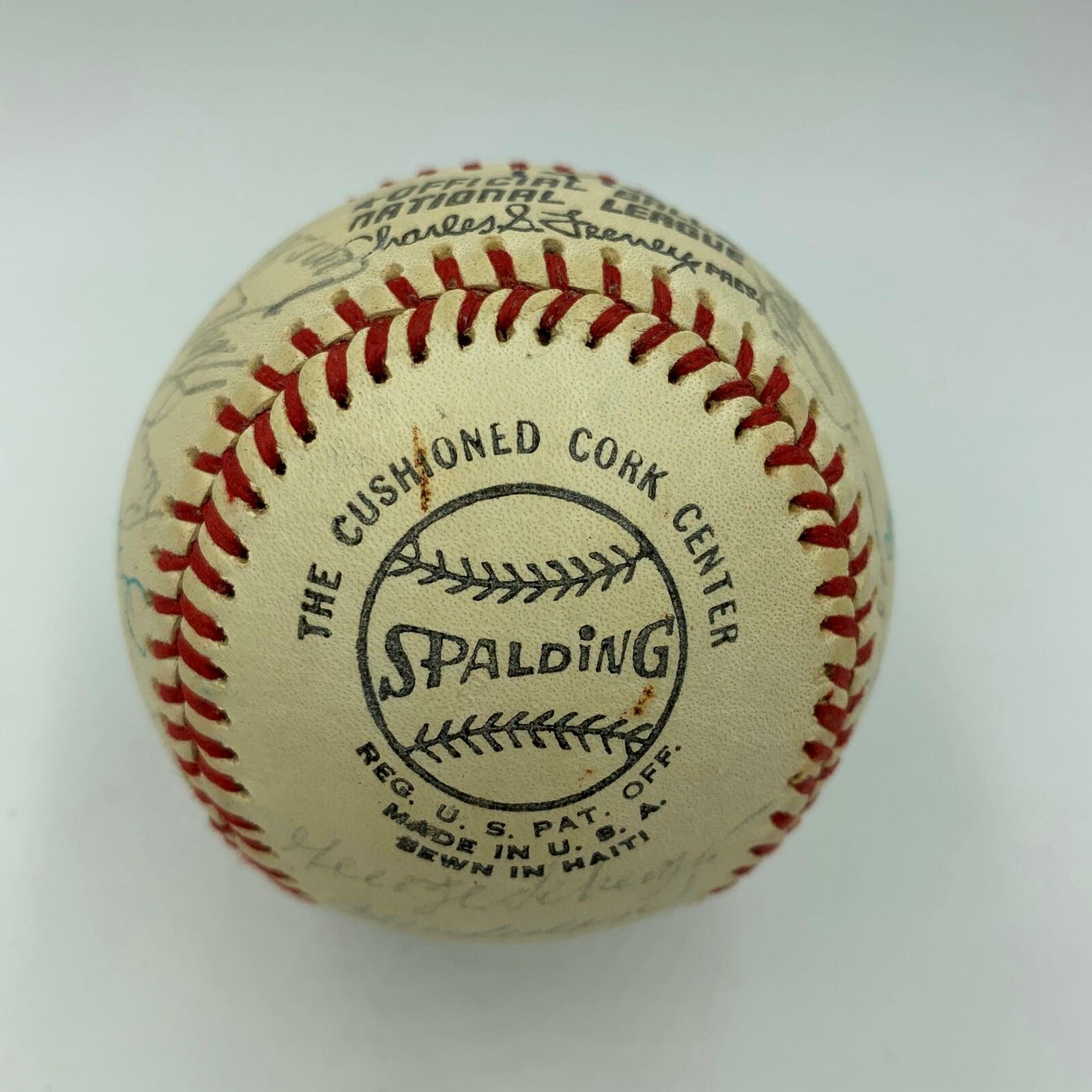 1975 Reds ONL Baseball Team-Signed by (30) with Johnny Bench, Joe Morgan,  Ted Kluszewski, Sparky Anderson Inscribed 1975 REDS (JSA LOA)