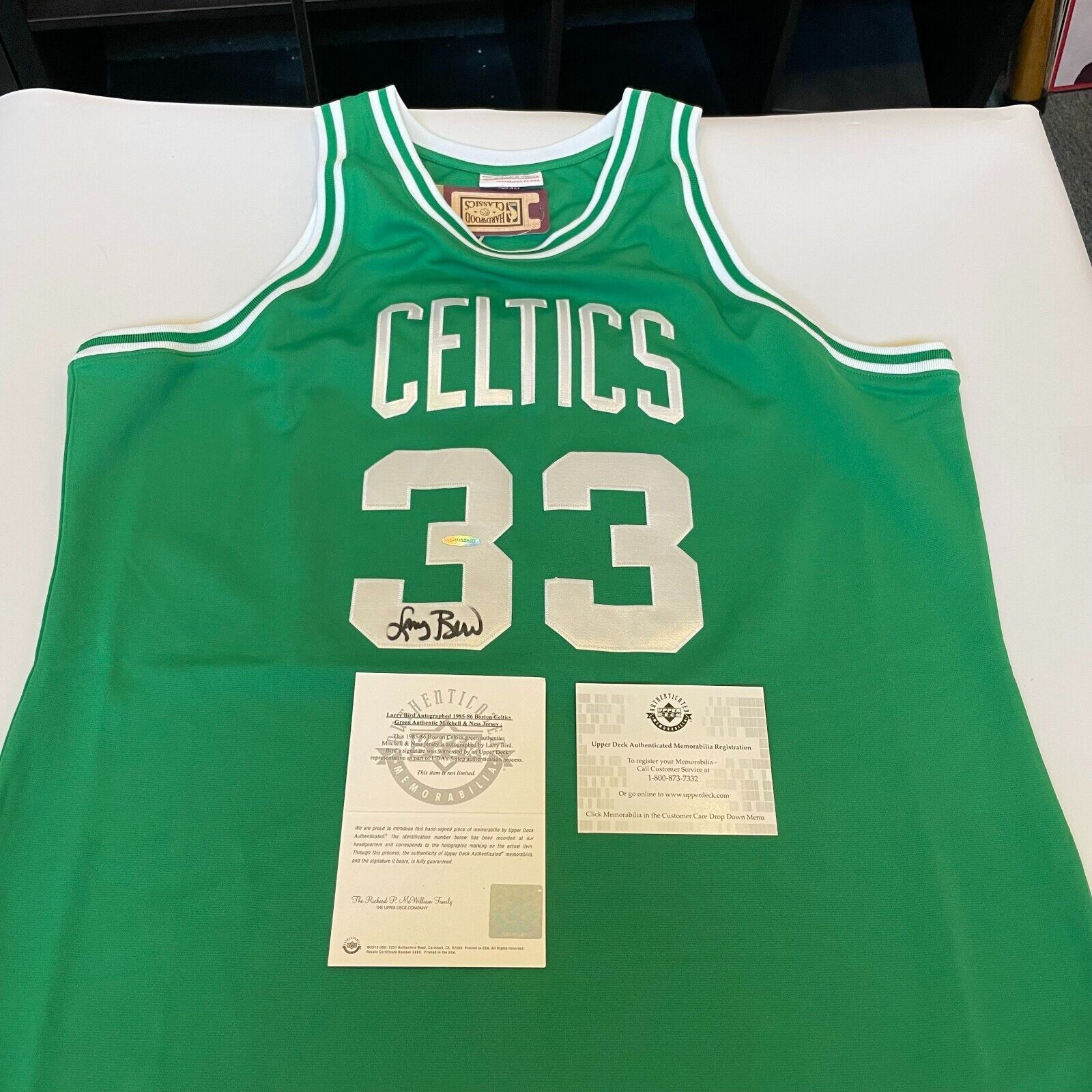 Larry Bird Autographed Celtics Green Mitchell&Ness Hardwood