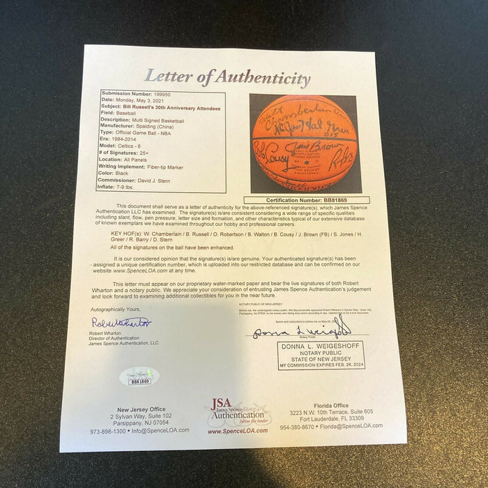 Wilt Chamberlain Bill Russell NBA Legends Signed 30th Anniversary Basketball JSA