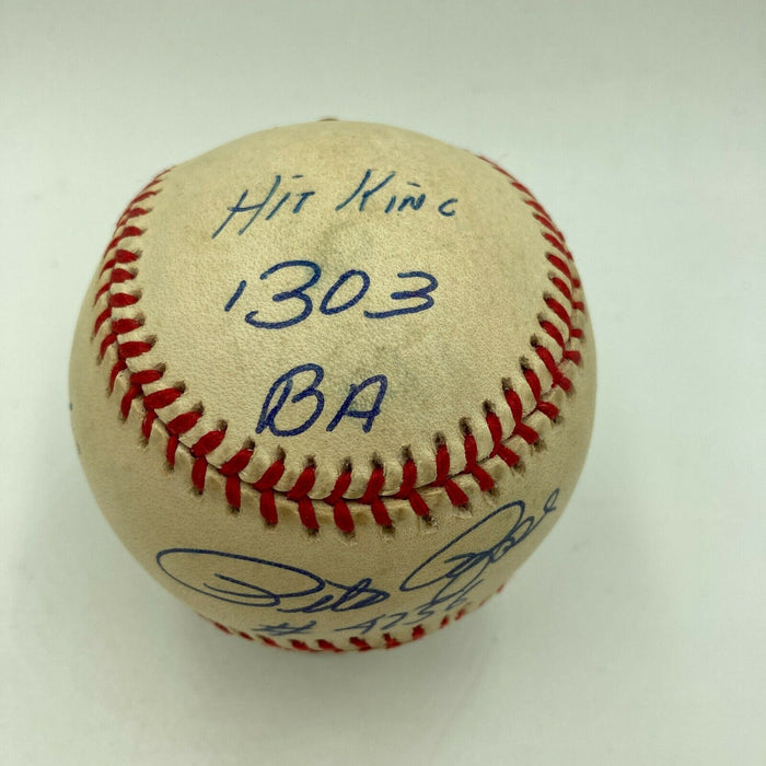 Pete Rose Signed Heavily Inscribed STAT National League Baseball JSA COA