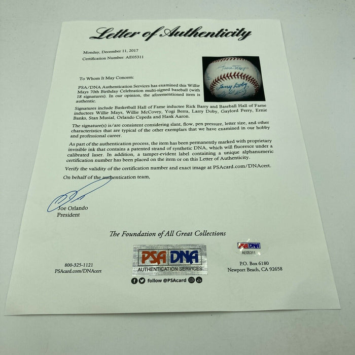 Willie Mays 70th Birthday Signed Baseball Hank Aaron Ernie Banks Stan Musial PSA