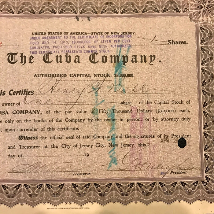 2-1914 Henry W Bull Signed Stock Certificate Rough Riders Battle of Las Guasimas